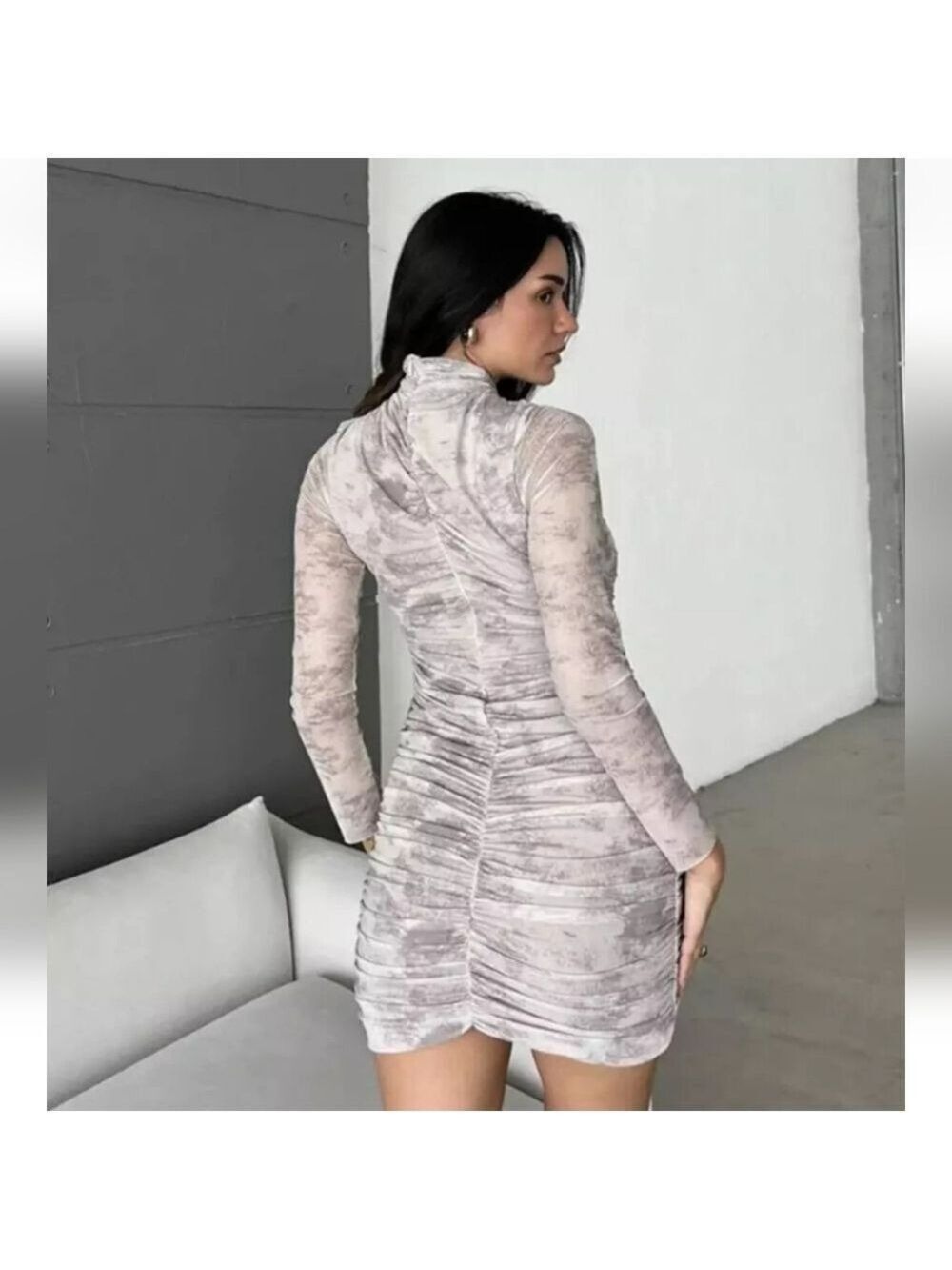 Zara Draped Long Sleeve Mini Dress, Size M - Picture 7 of 17